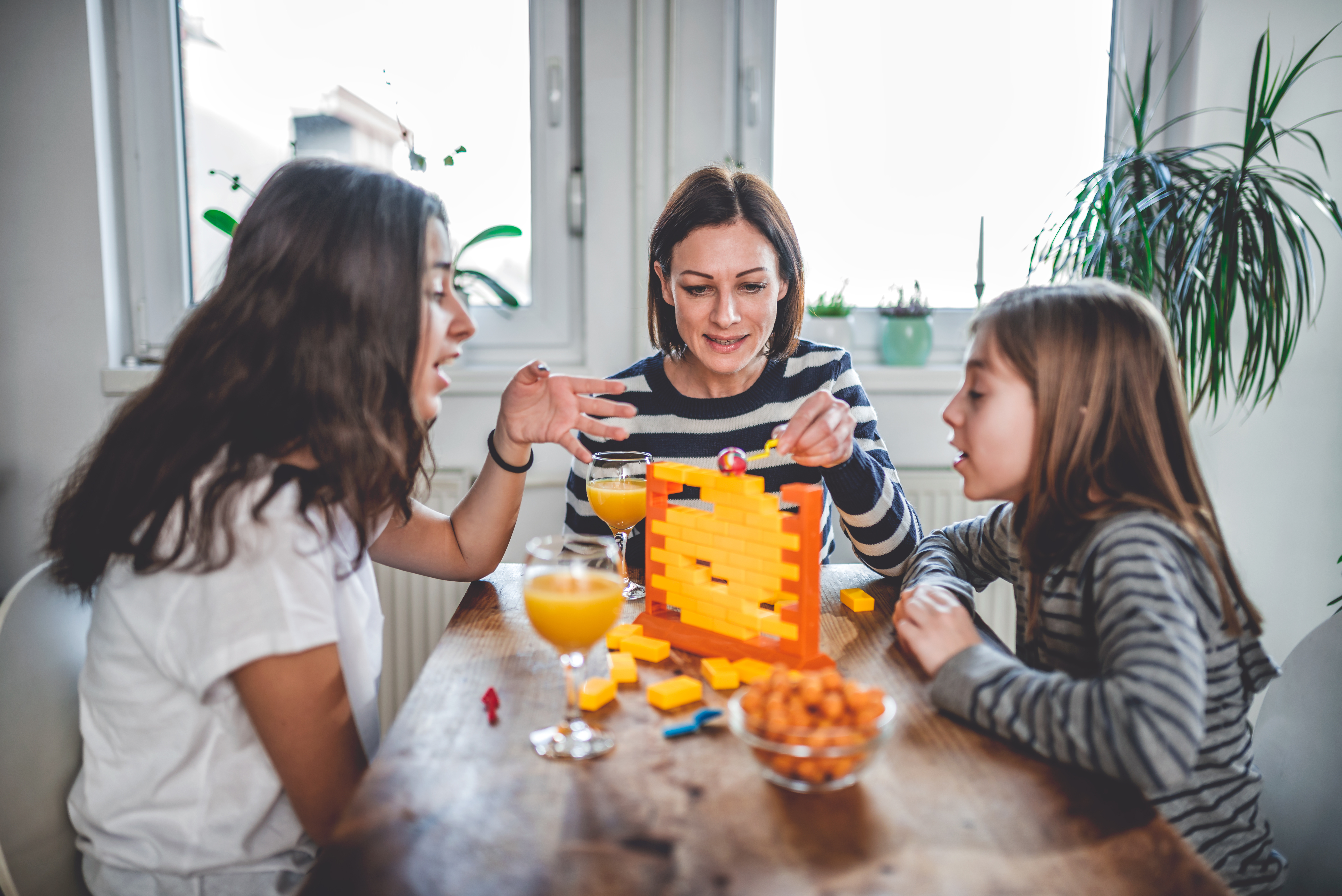 mom and kids playing