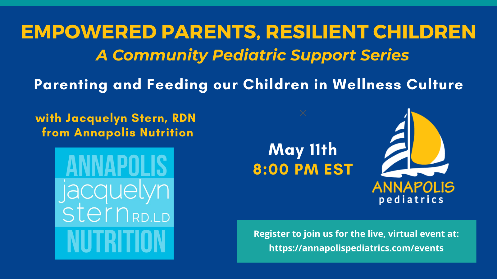 graphic for live virtual event Parenting and Feeding our Children in Wellness Culture