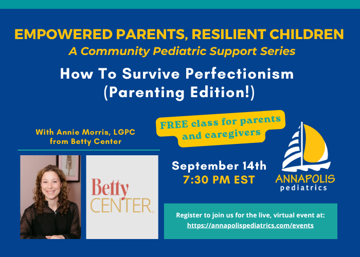 How to Survive Perfectionism parenting caregivers class banner graphic September 2026 back to school Fall