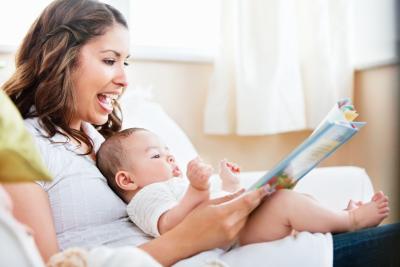 mom and baby reading