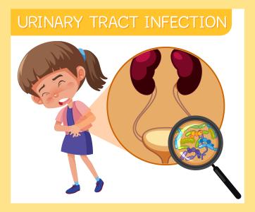 illustration of girl with urinary tract infection pain abdomen stomach illness